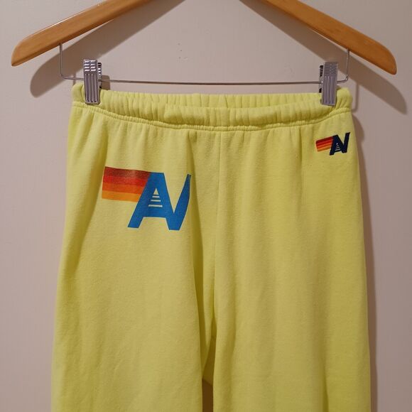 Aviator Nation Signature Logo Jogger Sweatpants Neon Yellow XS Bolt Stripe Retro - Picture 3 of 9
